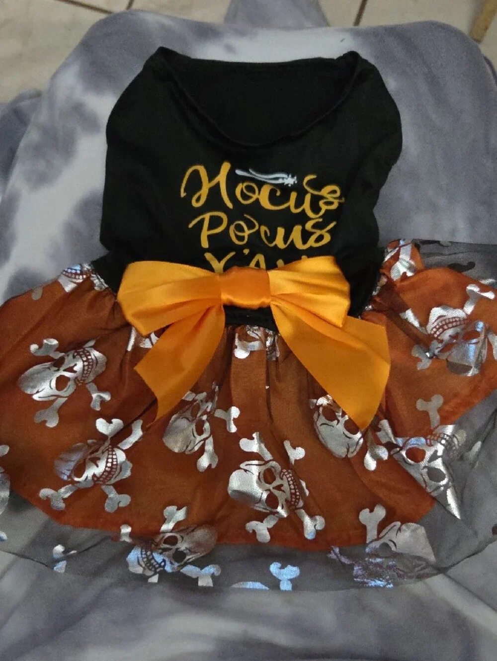 Halloween Skull Bow Dog Dress And Black & White Dress- Small